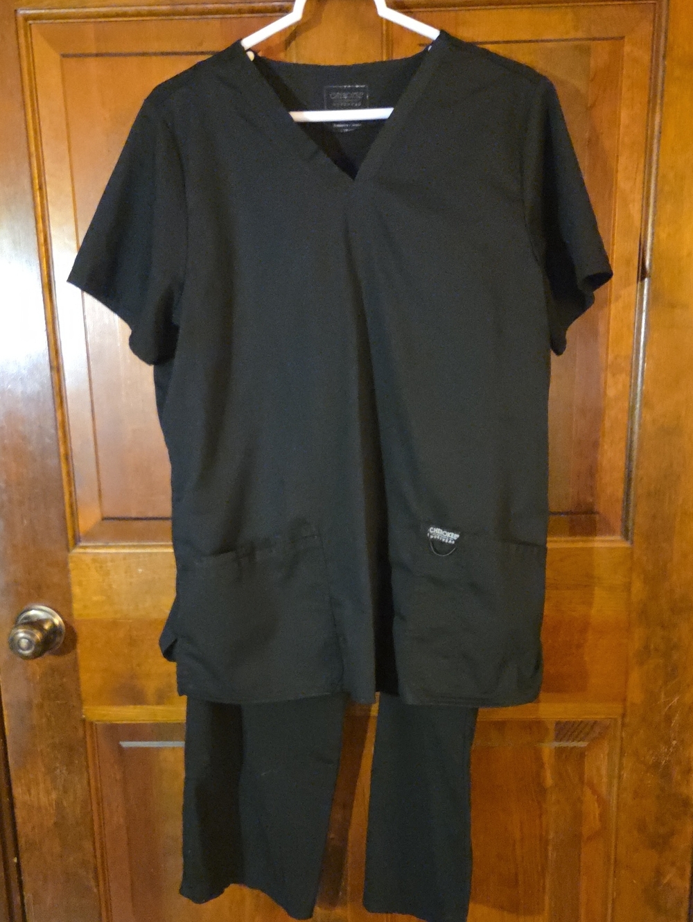 Cherokee Black V-Neck Medical Scrub Top with Front Pockets